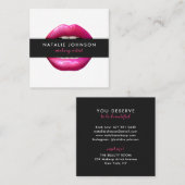 Carte De Visite Carré Maquillage artiste fuchsia lèvres moderne blanche  (Devant / Derrière)