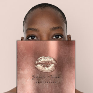 Carte De Visite Carré Maquillage Artiste Kiss Lips Rose Gold Grunge Carr