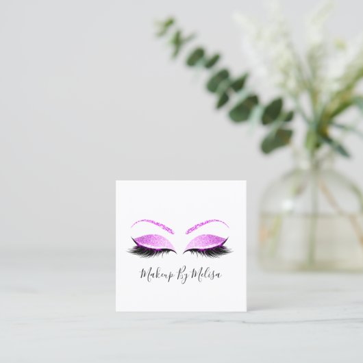 Carte De Visite Carré Maquillage Artiste Lashes Extension Blush Rose Fuc (Debout devant)