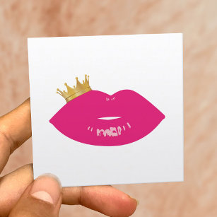 Carte De Visite Carré Maquillage Artiste Lèvres roses Queen Crown Beauty