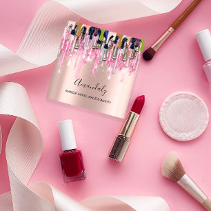 Carte De Visite Carré Maquillage Artiste Nails Logo Rose Parties scintil