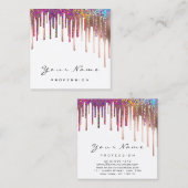 Carte De Visite Carré Maquillage Artiste Nails Rose Rainbow Holograph Dr (Devant / Derrière)