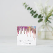 Carte De Visite Carré Maquillage Artiste Nails Rose Rainbow Holograph Dr (Debout devant)