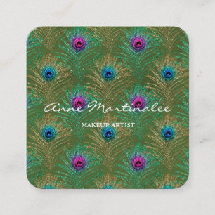 Carte De Visite Carré Maquillage Artiste Parties scintillant Peacock Fea