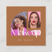 Carte De Visite Carré Maquillage Artiste Photo Collage Terracotta (Devant)