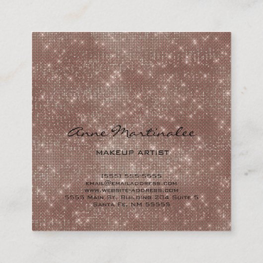 Carte De Visite Carré Maquillage Artiste Rose Gold Sparkle Parties scint (Dos)