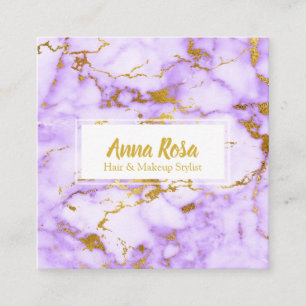 Carte De Visite Carré Maquillage de marbre pourpre d'or Girly chic de