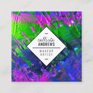 Carte De Visite Carré Maquillage de peinture métallique vert mauve de si