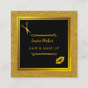 Carte De Visite Carré Maquillage des cheveux Stylist Gold Faux Parties s