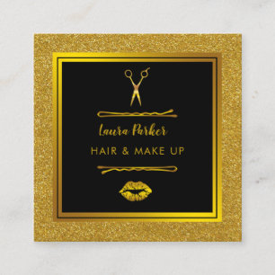 Carte De Visite Carré Maquillage des cheveux Stylist Gold Faux Parties s