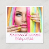 Carte De Visite Carré maquillage et ongles photo minimum rose script cod (Devant)