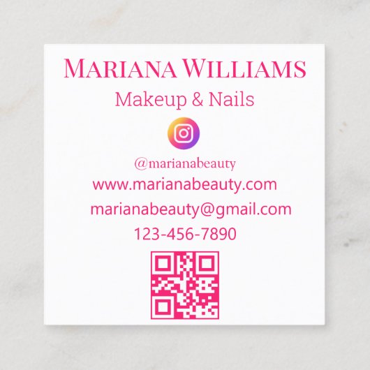Carte De Visite Carré maquillage et ongles photo minimum rose script cod (Dos)