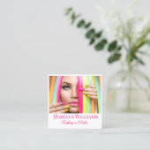 Carte De Visite Carré maquillage et ongles photo minimum rose script cod (Debout devant)