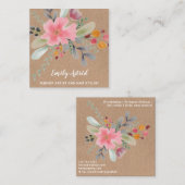 Carte De Visite Carré Maquillage floral de l'aquarelle de cheveux script (Devant / Derrière)