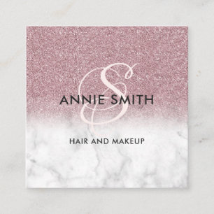 Carte De Visite Carré Maquillage Marbre Rose Or Paillettes Monogramme QR