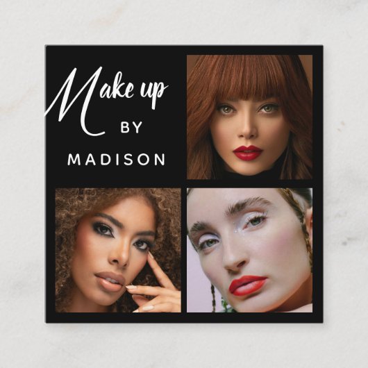 Carte De Visite Carré Maquillage moderne gras blanc script 3 Photo (Devant)