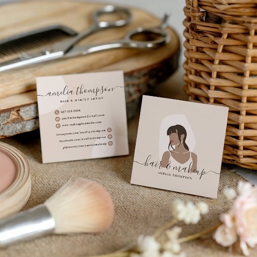 Carte De Visite Carré Maquillage pastel minimal moderne et illustration