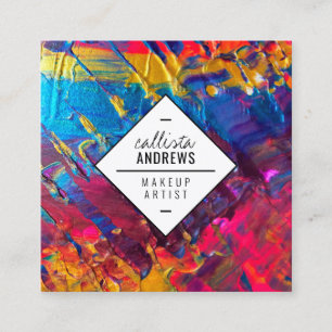 Carte De Visite Carré Maquillage Peinture Métallurgique Pink Pink Neon