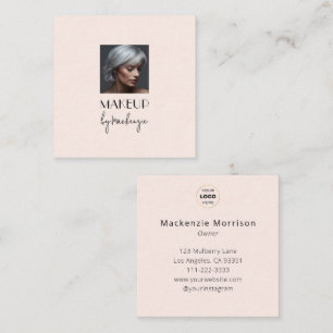 Carte De Visite Carré Maquillage photo de logo de script noir rose blush