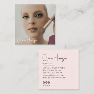 Carte De Visite Carré Maquillage photo de script noir rose blush