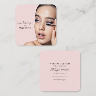 Carte De Visite Carré Maquillage photo écriture noir rose rose