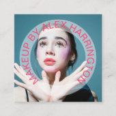 Carte De Visite Carré Maquillage photo en texte rose chaud incurvé par (Devant)