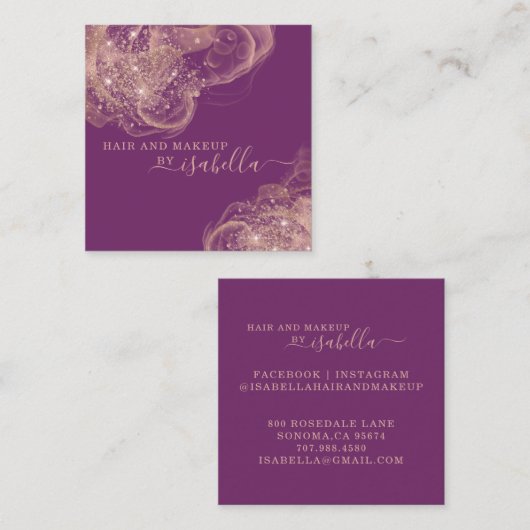 Carte De Visite Carré Maquillage rose Parties scintillant or Artiste Plu (Devant / Derrière)