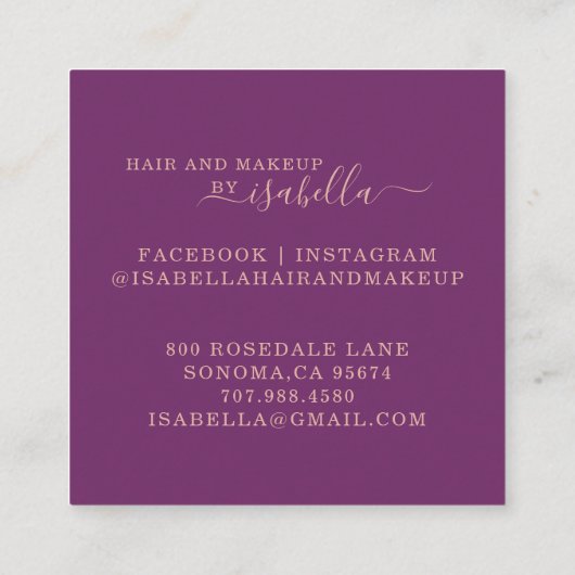 Carte De Visite Carré Maquillage rose Parties scintillant or Artiste Plu (Dos)