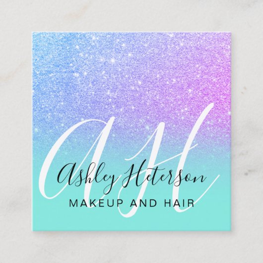 Carte De Visite Carré Maquiller le monogramme turquoise du script de par (Devant)