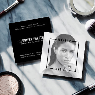 Carte De Visite Carré Maquilleur noir audacieux de typographie de photo