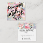 Carte De Visite Carré Maquilleur typographie moderne aquarelle florale (Devant / Derrière)