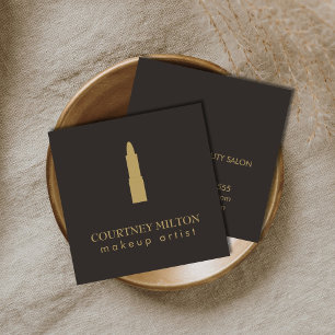 Carte De Visite Carré Maquilleuse artistique minimaliste gris foncé doré