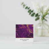 Carte De Visite Carré Marbre Abstrait moderne violet et or (Debout devant)