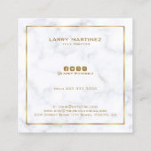 Carte De Visite Carré Marbre blanc et gris de luxe cadre or simple (Dos)