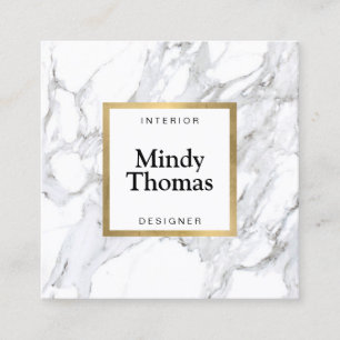 Carte De Visite Carré Marbre blanc moderne Faux Gold Frame