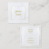 Carte De Visite Carré Marbre blanc moderne Gold Script Luxueux Plain (Devant / Derrière)