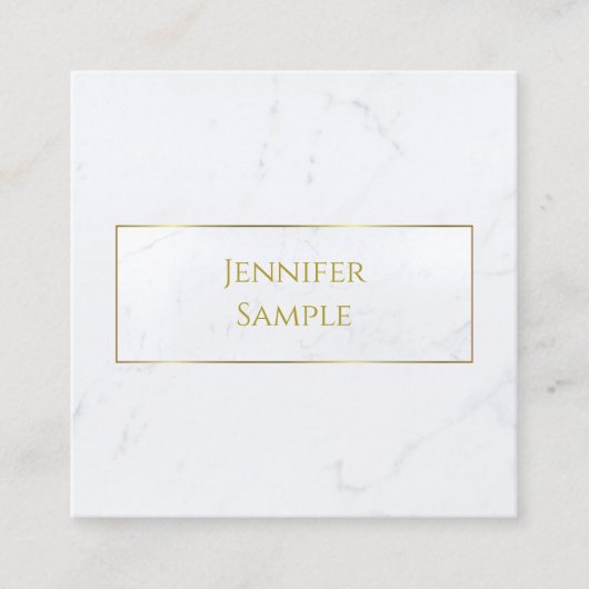 Carte De Visite Carré Marbre blanc moderne Gold Text Luxe Professionnel (Devant)