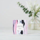 Carte De Visite Carré MARBRE BLANC noir élégant et moderne (Debout devant)