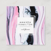 Carte De Visite Carré MARBRE BLANC noir élégant et moderne (Devant)