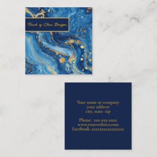 Carte De Visite Carré Marbre bleu avec accents dorés