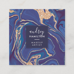 Carte De Visite Carré Marbre bleu marine rose or parties scintillant maq
