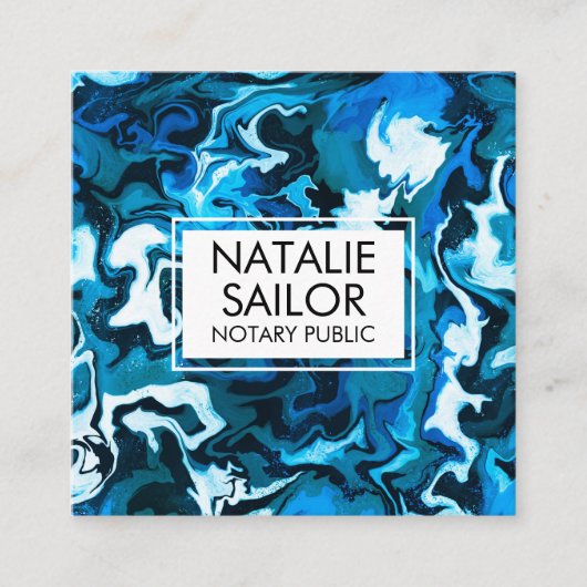 Carte De Visite Carré Marbre Bleu Unique Minimal Notaire Public Moderne (Devant)