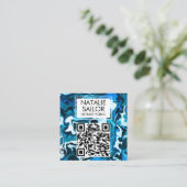 Carte De Visite Carré Marbre bleu unique QR CODE moderne Notaire public (Debout devant)