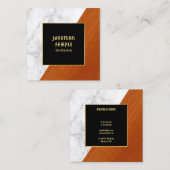 Carte De Visite Carré Marbre Bois Noir Or Modèle Élégant Luxe (Devant / Derrière)