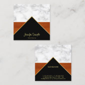 Carte De Visite Carré Marbre Bois Or Luxe Élégant Professionnel Chic (Devant / Derrière)