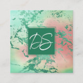 Carte De Visite Carré Marbre cool | Monogramme rose pastel violet (Devant)