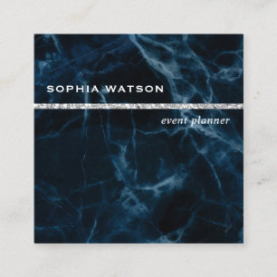 Carte De Visite Carré Marbre de blanc de bleu marine