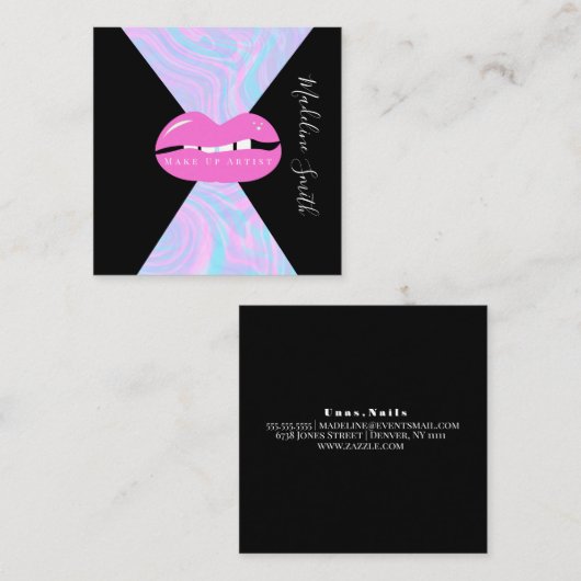 Carte De Visite Carré Marbre de lèvres Artiste de maquillage rose Abstra (Devant / Derrière)