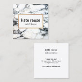 Carte De Visite Carré Marbre élégant noir et Marbre blanc (Devant / Derrière)