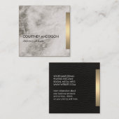 Carte De Visite Carré Marbre et cuir de finition or métallique (Devant / Derrière)